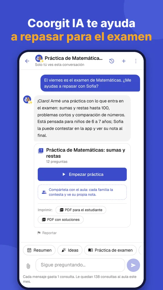 Coorgit IA armando una práctica de examen