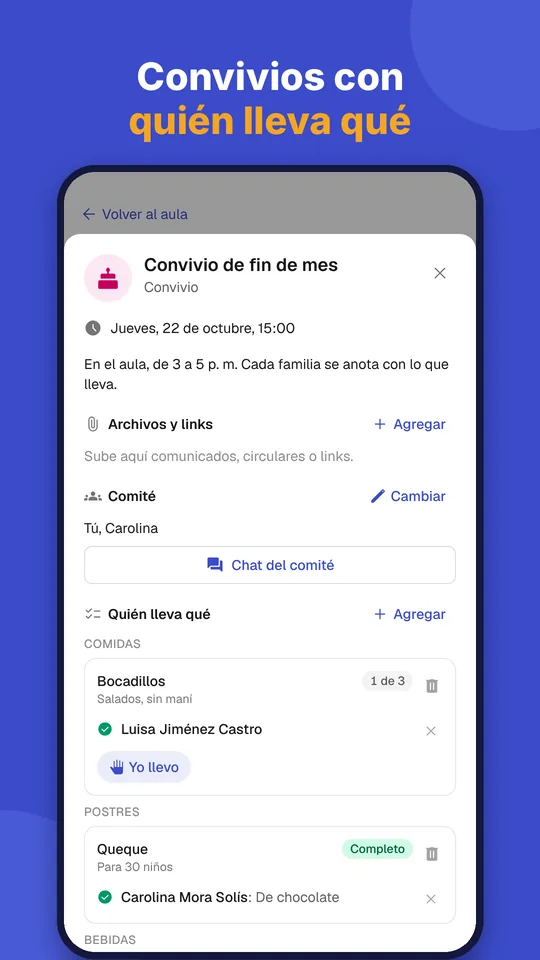 Un convivio con lo que lleva cada familia